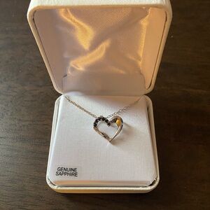 Silver Heart Pendant Necklace with Sapphire